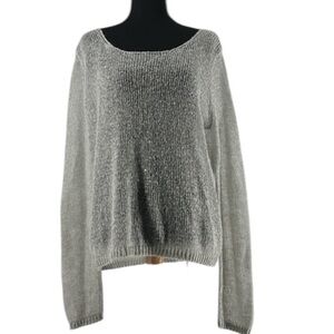 PJ Salvage Gray Wool Blend Long Sleeve open Knit Tight Pullover Sweater Sz Large